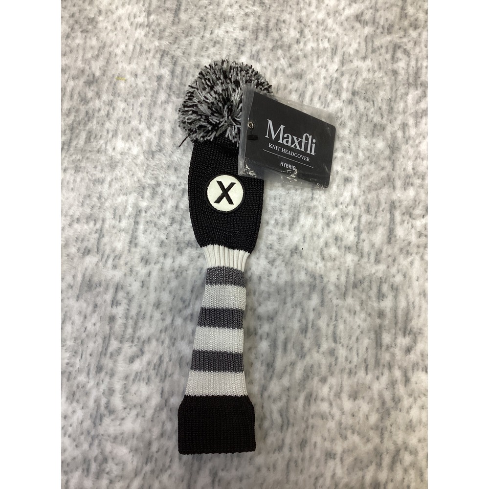 Maxfli Knit Hybrid Golf Club Headcover Black White Striped Pom Pom MX494 NEW